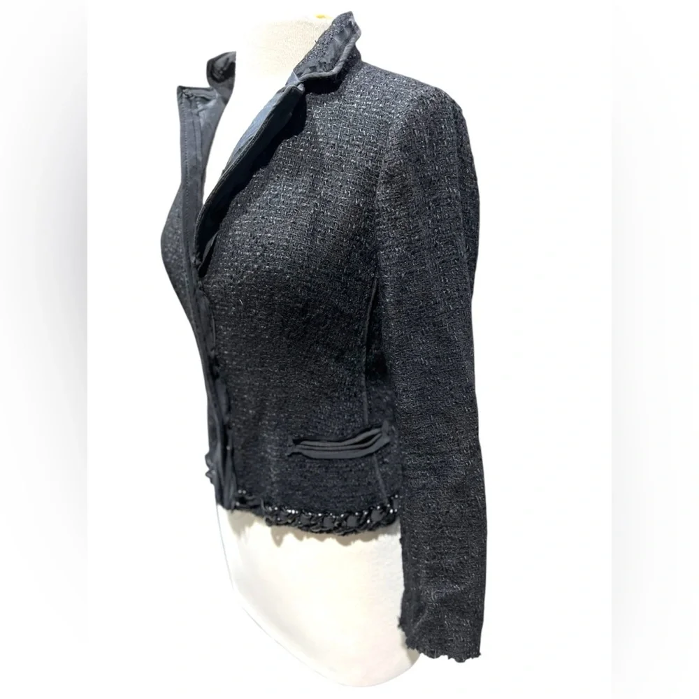 Prada - Black Tweed Chain Embellished Jacket Sz 42 - Picture 3 of 16